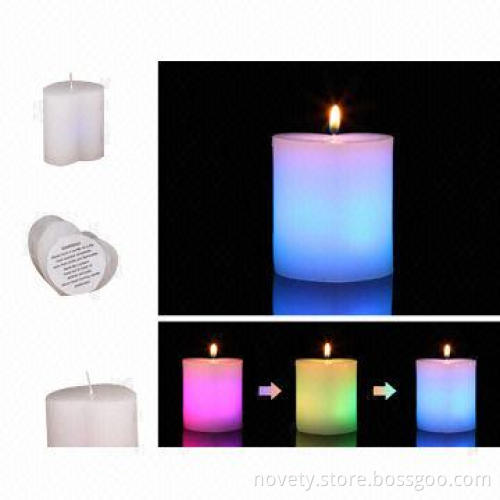LED Pillar Heart/Real Smokeless Wax Candle, Really Change Colors When Lit